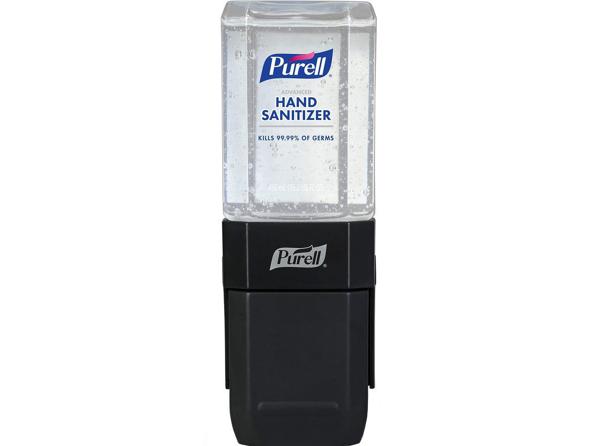 Purell ES1 push-style dispenser mounted on wall for quick access.