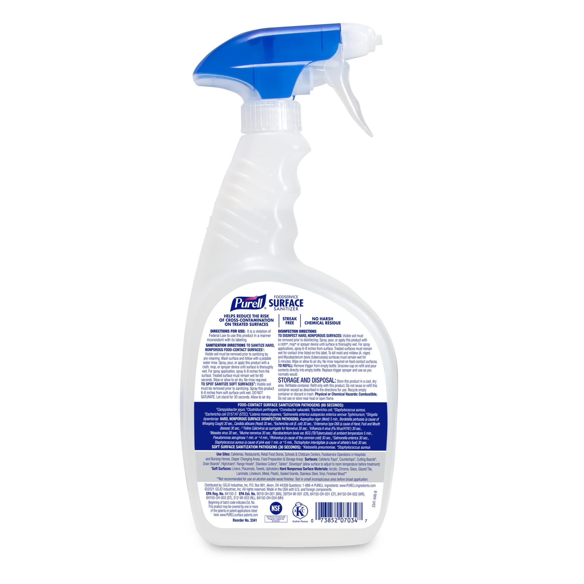 Purell Foodservice Spray in action on a kitchen counter, fast 30-second germ kill.