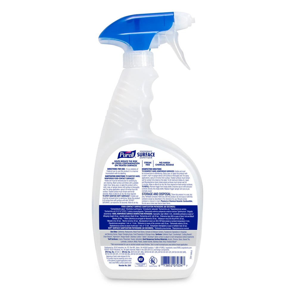 Purell Foodservice Spray in action on a kitchen counter, fast 30-second germ kill.