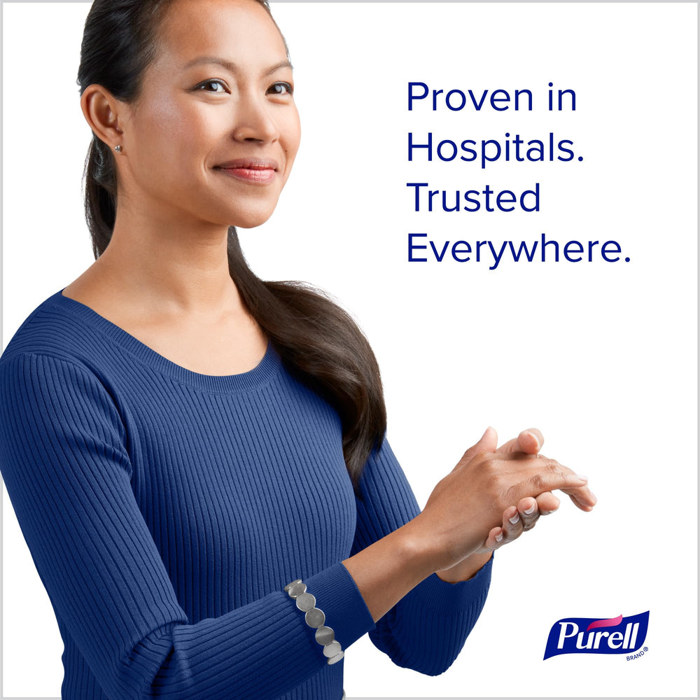 Close-up of Purell pump dispenser for easy one-handed use.