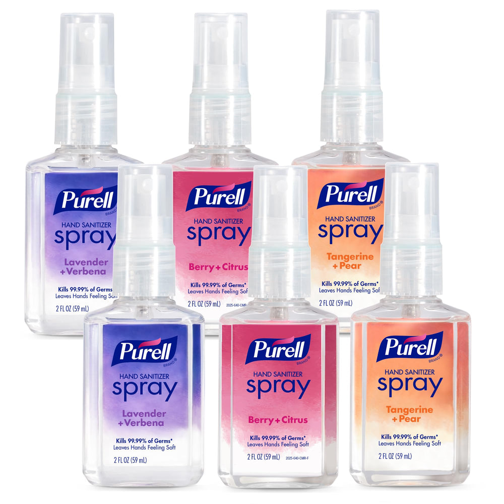PURELL Hand Sanitizer Spray Lavender-Verbena bottle for quick germ protection and refreshing scent.
