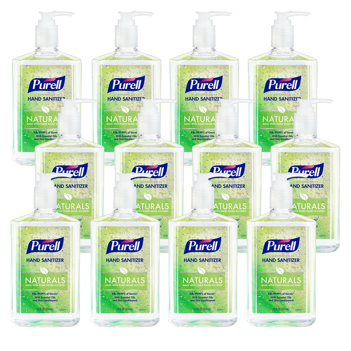 Purell NATURALS gel pump bottle on countertop for quick hand sanitizing.