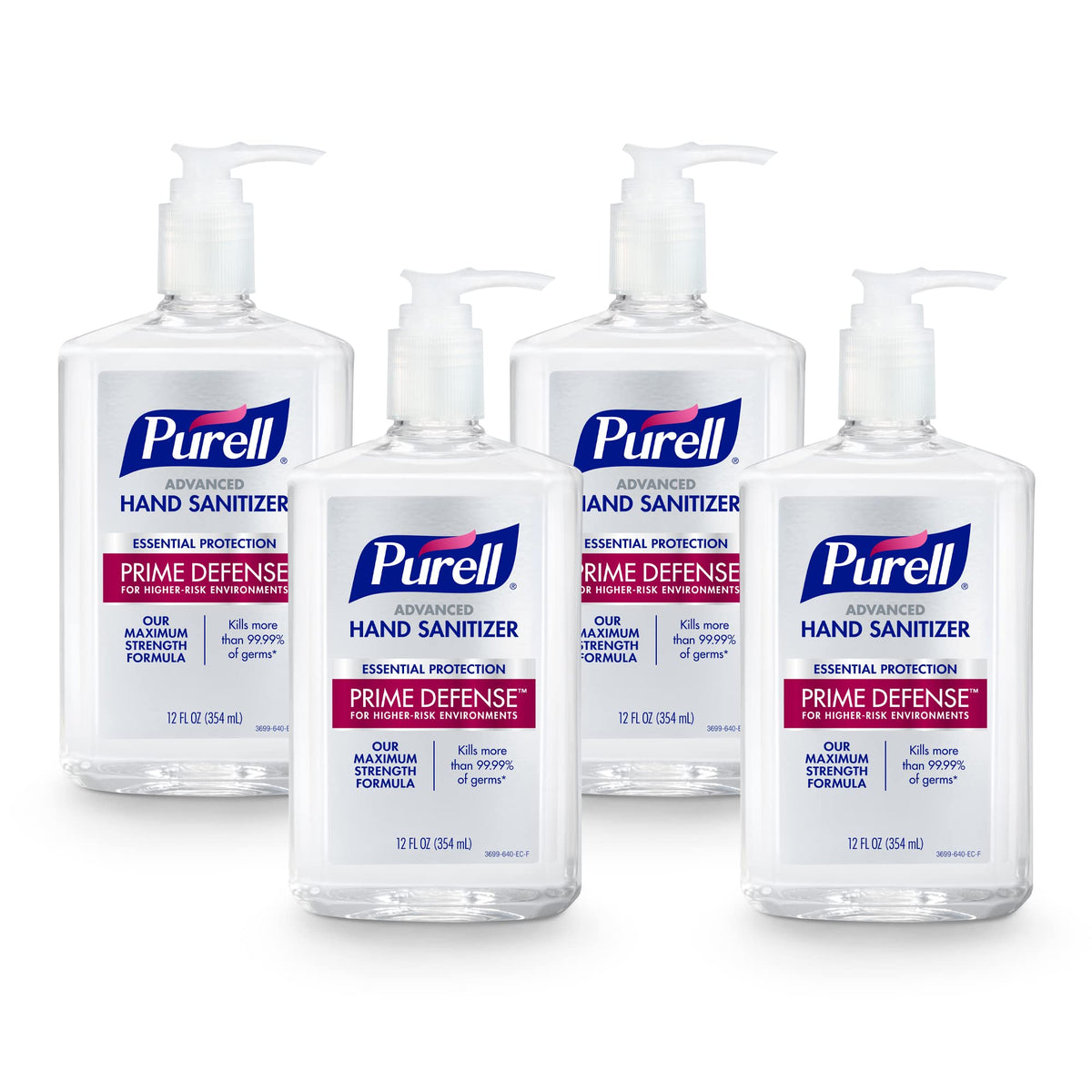 Purell Prime Defense bottle pump 12oz for quick germ protection in office or home.