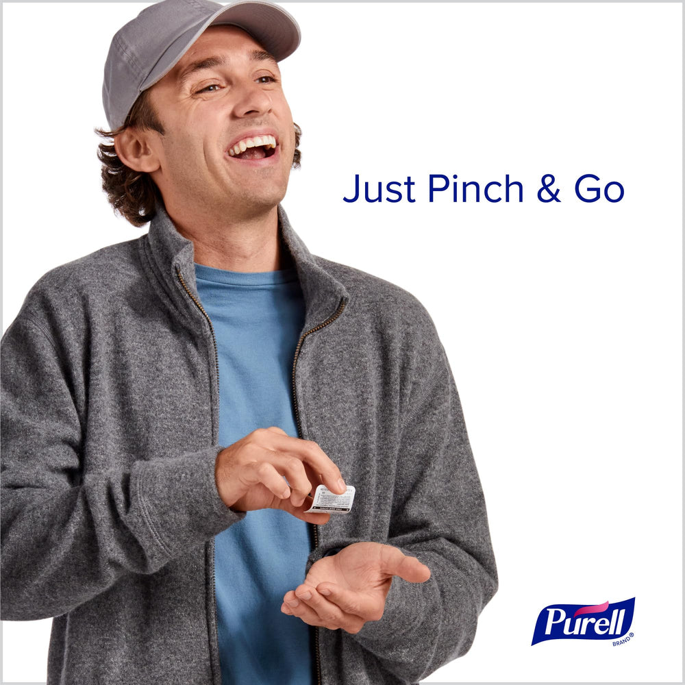 Purell SINGLES packets tucked in pocket or wallet for easy access.