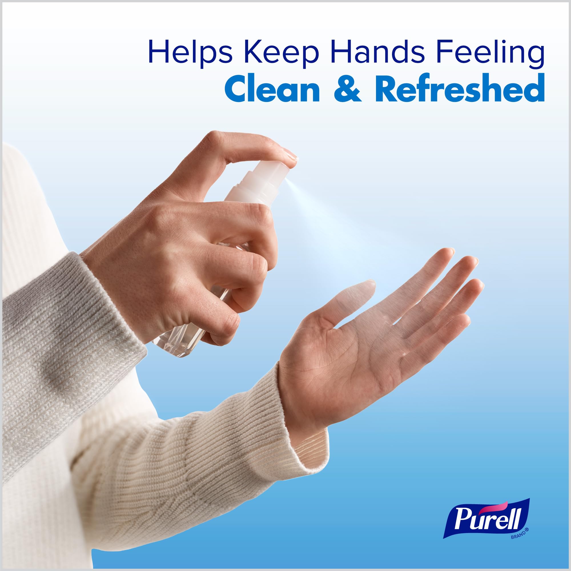 Purell spray nozzle close-up demonstrates easy one-hand use.