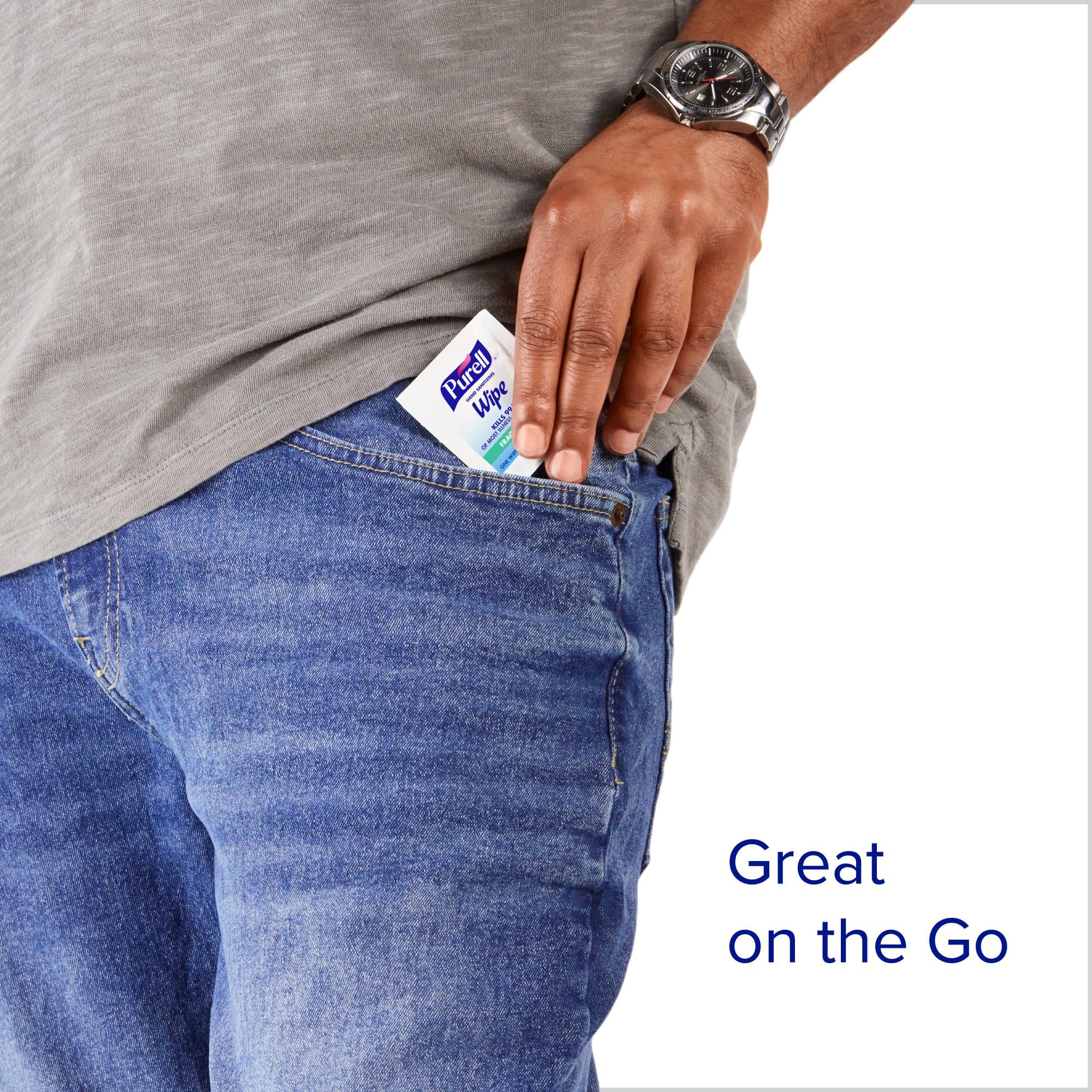 Purell wipes sized 5x7 inches for full hand coverage.