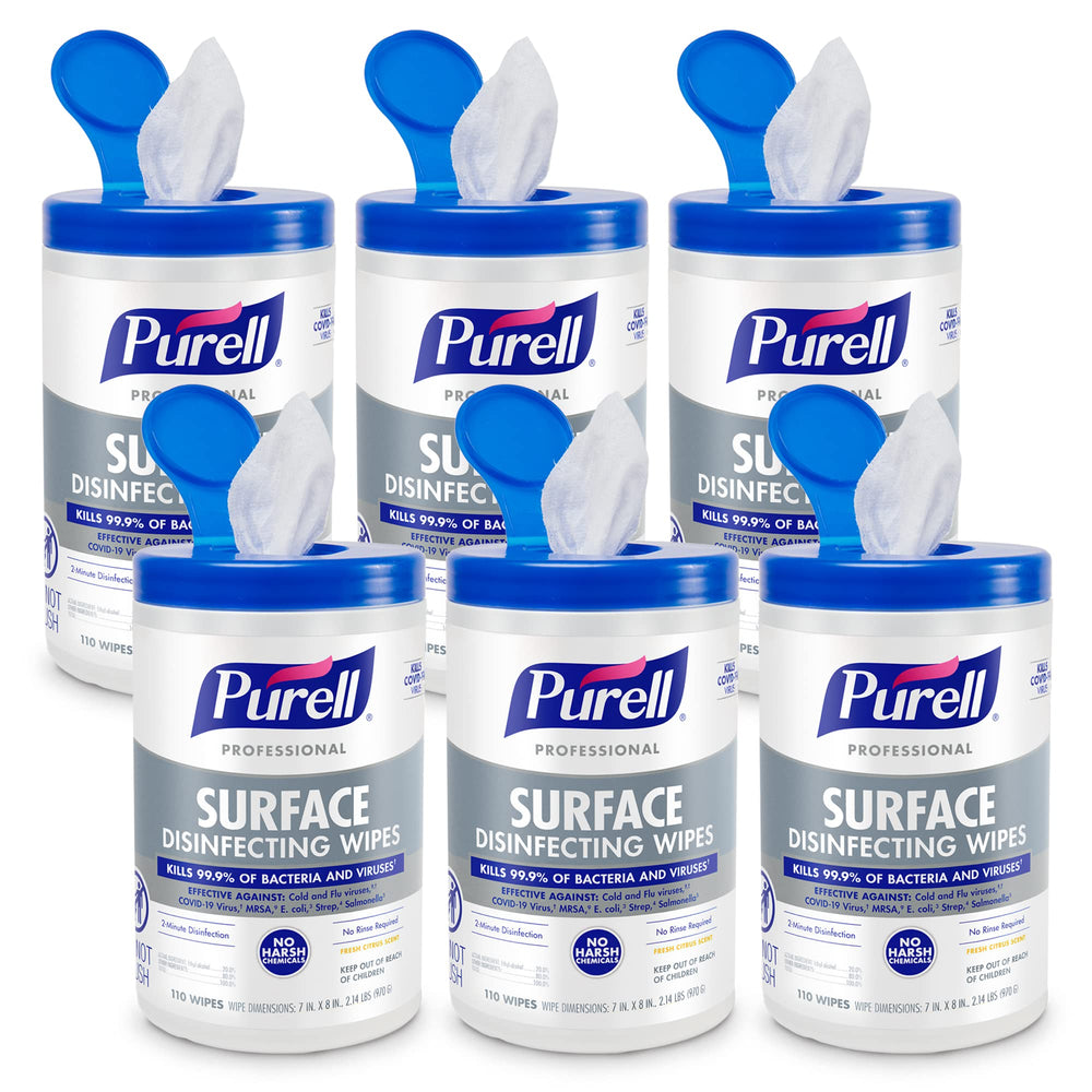 Label on Purell professional wipes showing citrus scent and efficacy