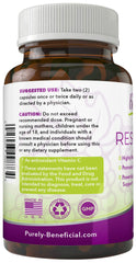 Purely beneficial Resveratrol1450 ingredient blend shows natural extracts like green tea and grape seed.