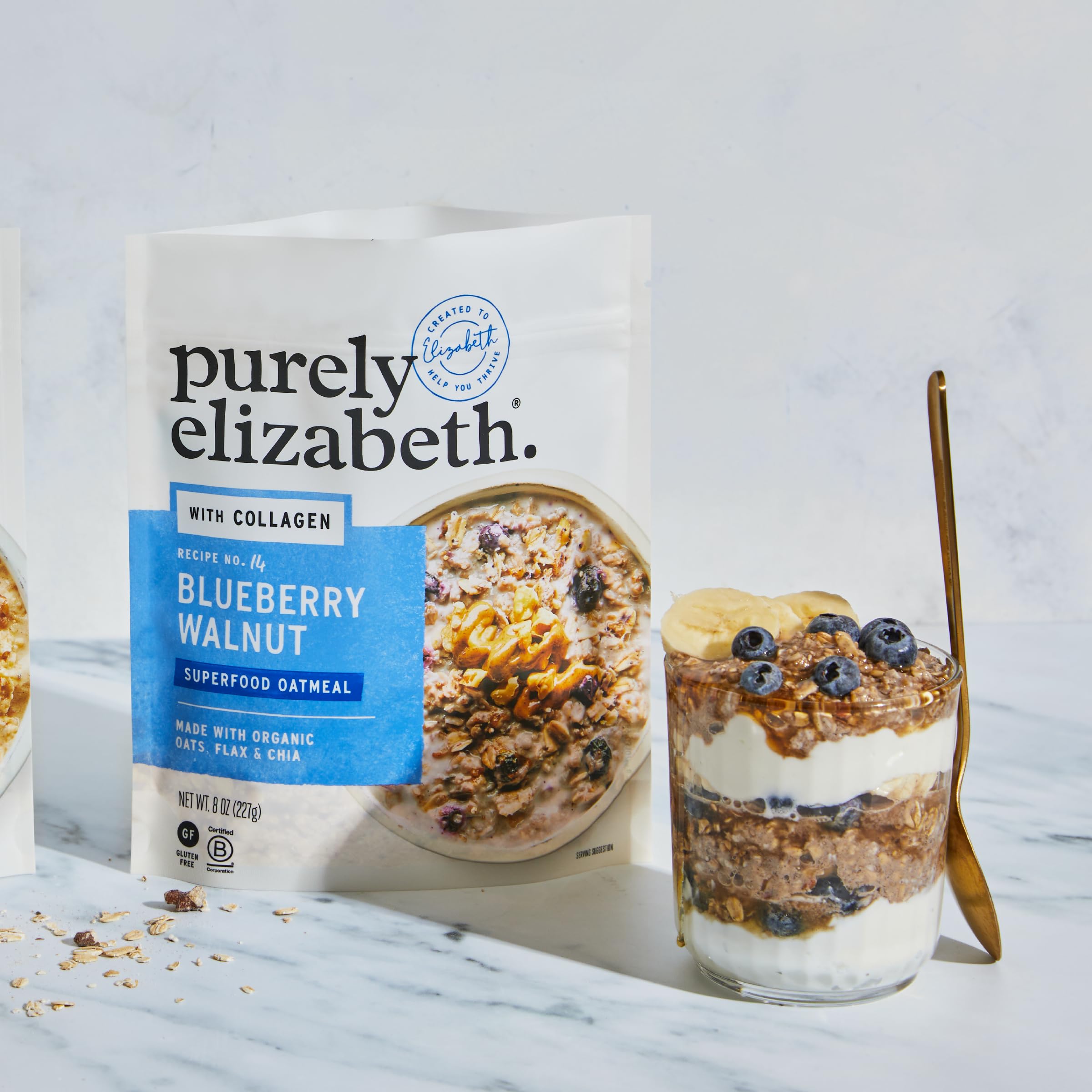 Purely Elizabeth ingredients—amaranth, quinoa flakes, chia seeds—healthy crunch.