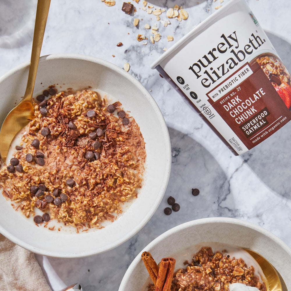 Purely Elizabeth mixed-berry prebiotic cup, fruity texture with gentle digestion support.