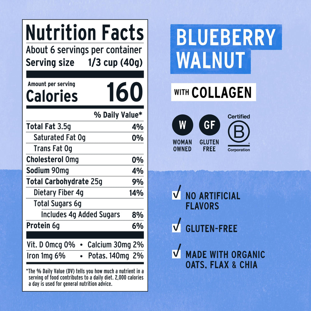 Purely Elizabeth blueberry-walnut oatmeal cup with NuttZo squeeze pack enhances creaminess.