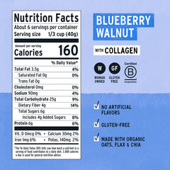 Purely Elizabeth blueberry-walnut oatmeal cup with NuttZo squeeze pack enhances creaminess.