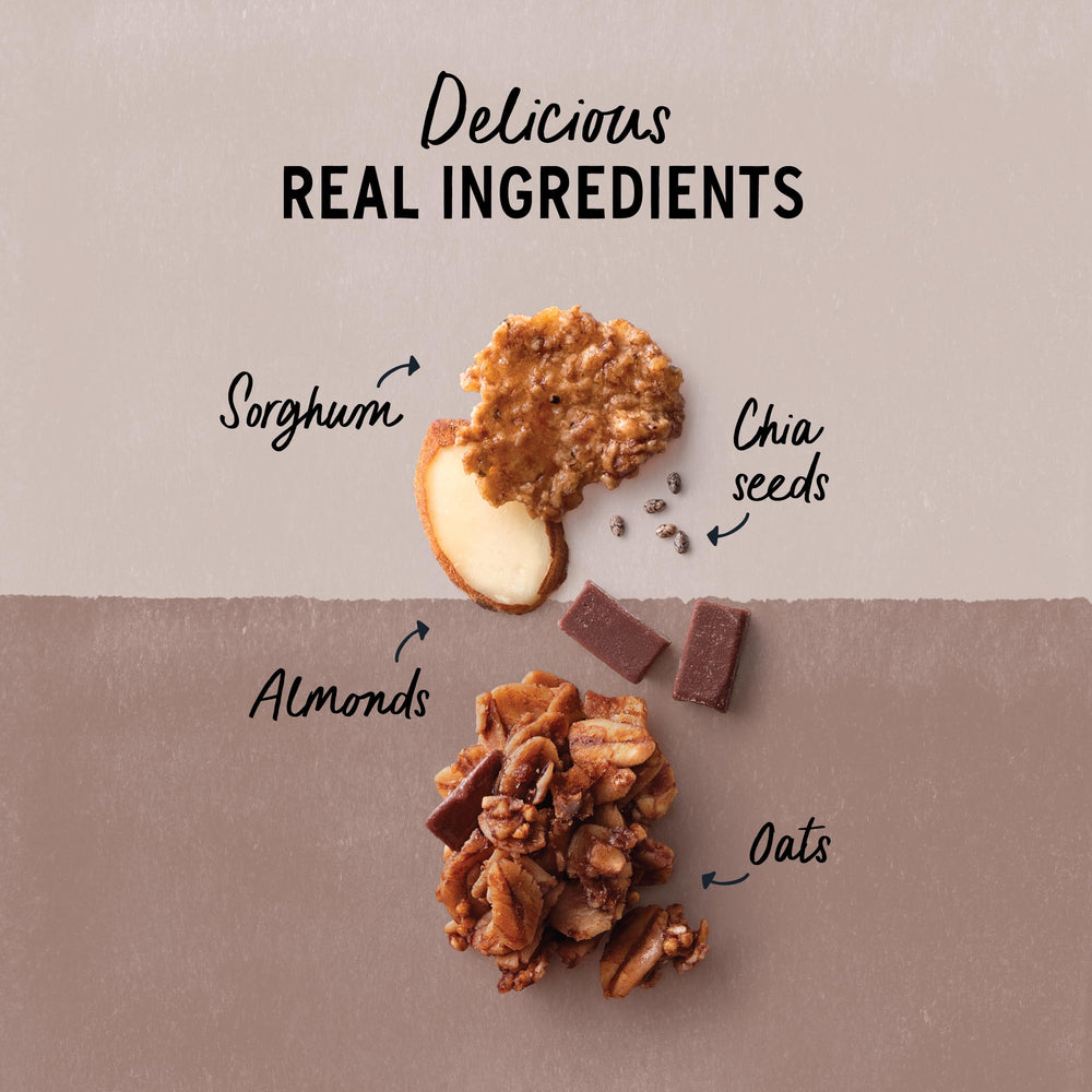 Purely Elizabeth cereal superfood chocolate almond ingredients closeup showcases grains
