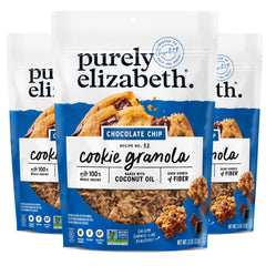 Purely Elizabeth Cookie Granola Chocolate Chip pack front, a convenient on-the-go snack for busy mornings.