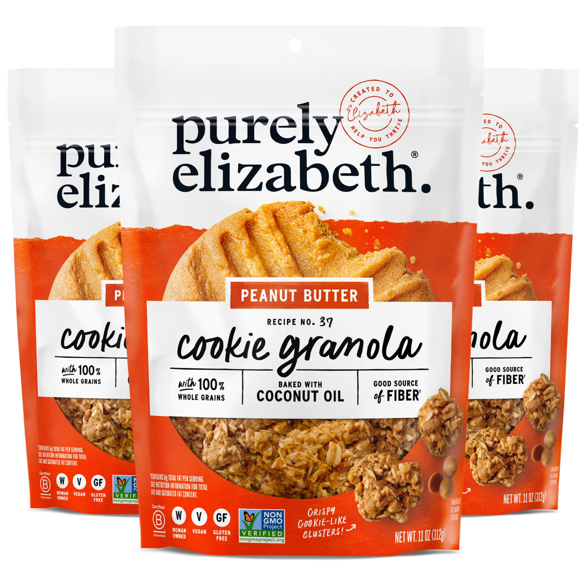 Purely Elizabeth Cookie Granola Peanut Butter on-the-go snack with wholesome whole grains.