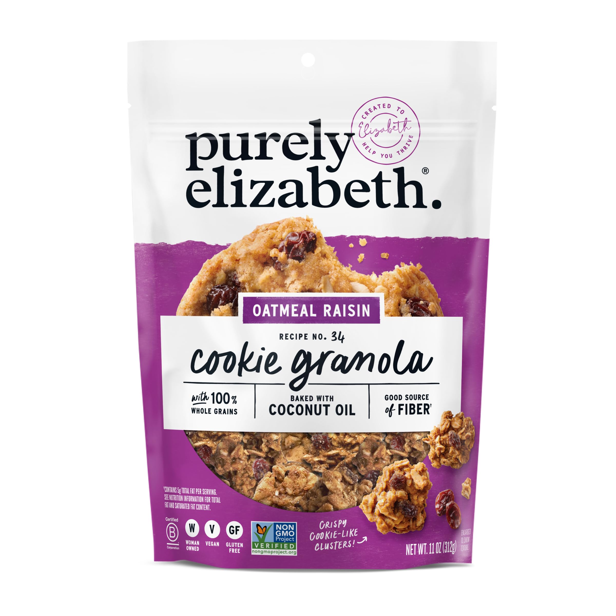 Purely Elizabeth cookie granola raisins closeup highlighting wholesome texture.