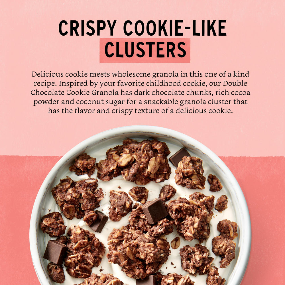 Packaging shot of Purely Elizabeth Double Chocolate cookie granola.