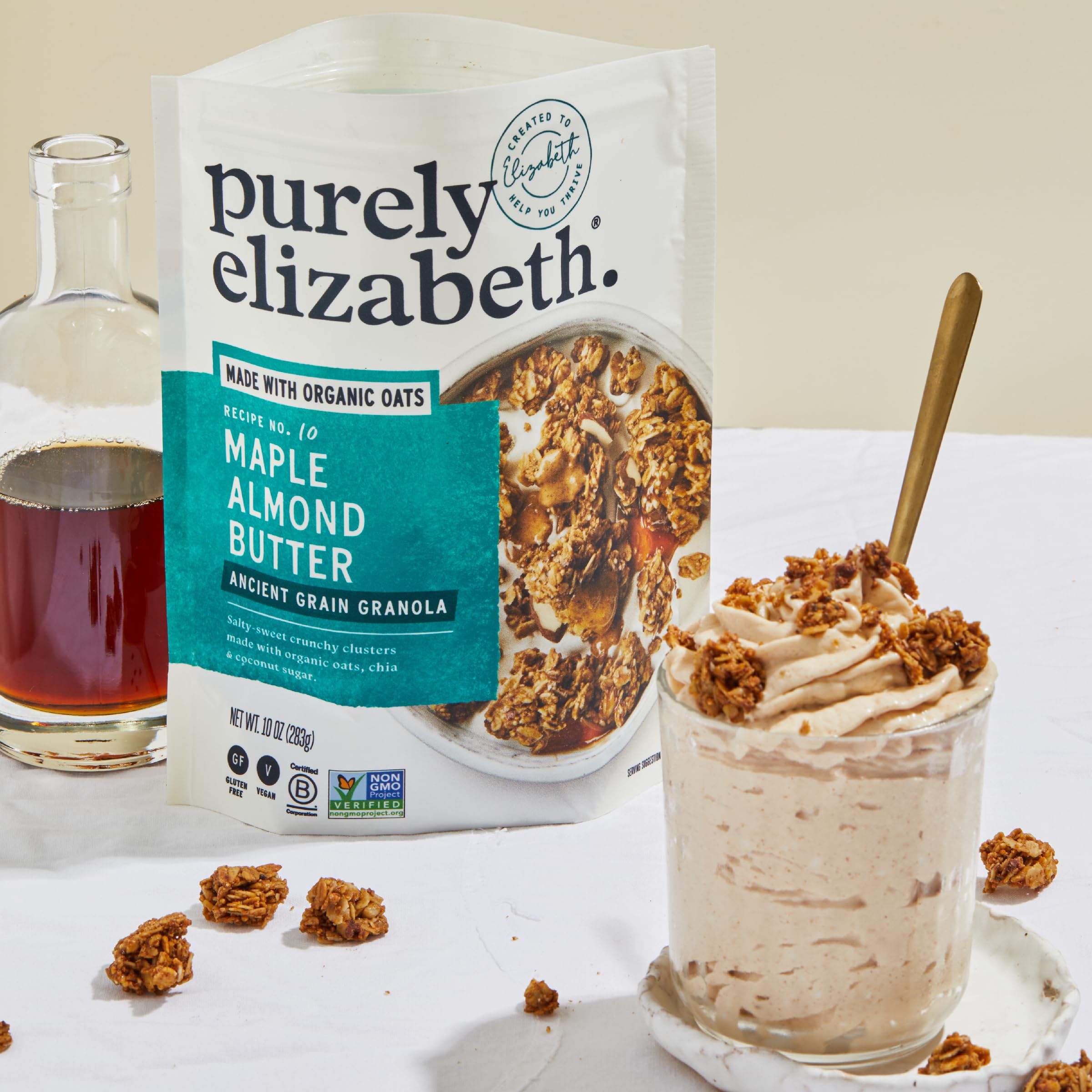 Purely Elizabeth Grain-Free Vanilla Almond Butter MCT Granola bag offers tasty, dairy-free energy