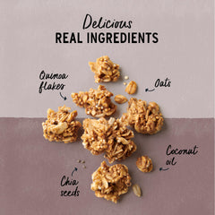 Pouring Purely Elizabeth granola with milk for a quick breakfast.