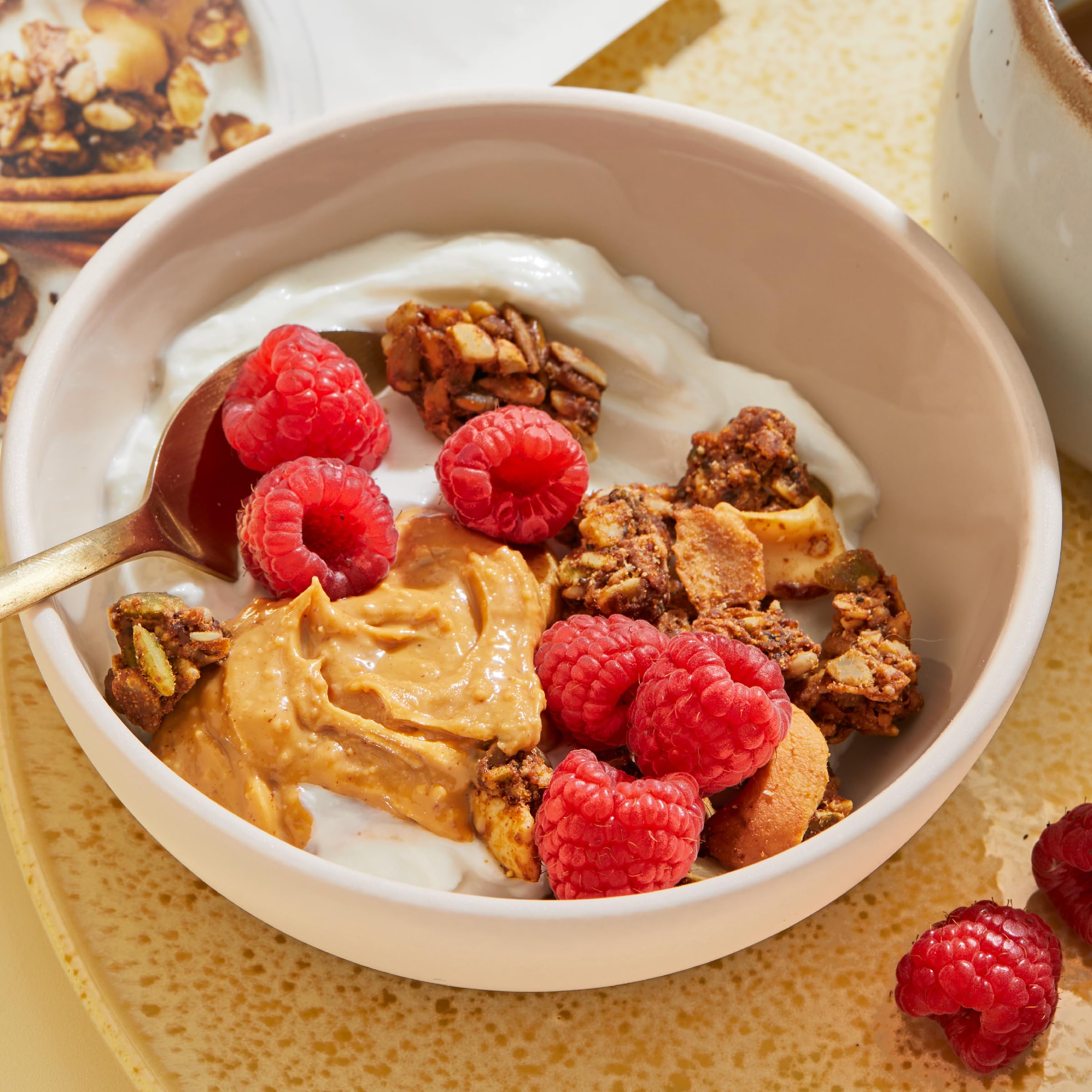 Purely Elizabeth Keto Granola with yogurt pairing, tasty yogurt topper