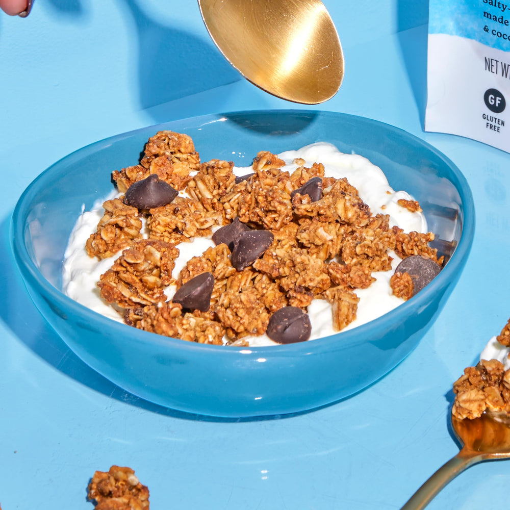 Purely Elizabeth Vanilla Chocolate Chip Granola ingredients panel highlights ancient grains
