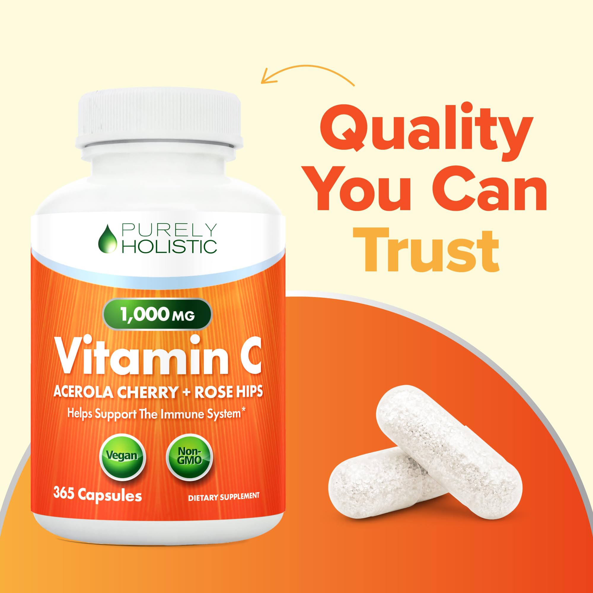 Purely Holistic 365 capsules per bottle signals year-long supply.