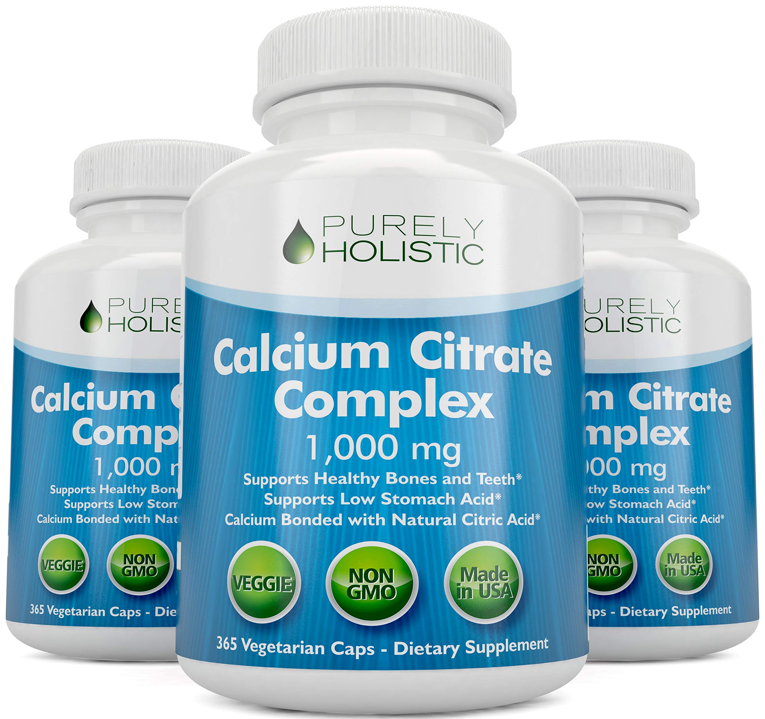 Purely Holistic Calcium Citrate 1000mg packaging displays a 3-month supply convenience.