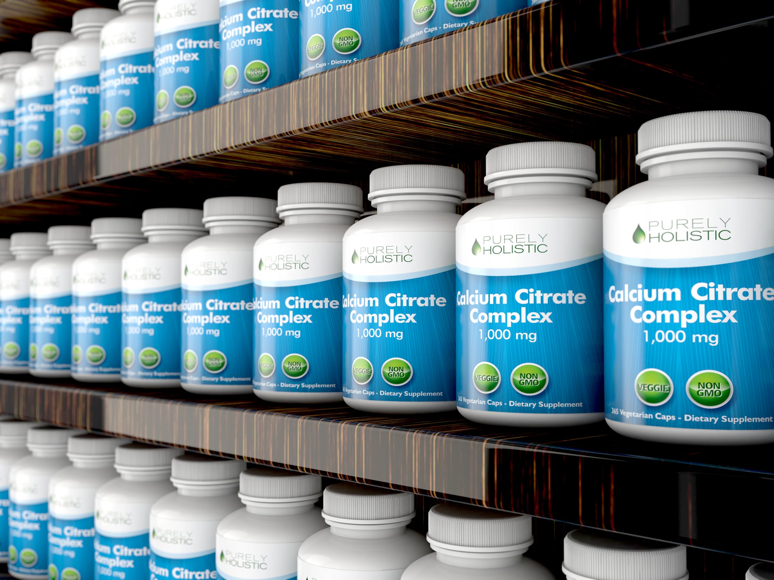 Purely Holistic Calcium Citrate 1000mg pour enables quick daily use of capsules.