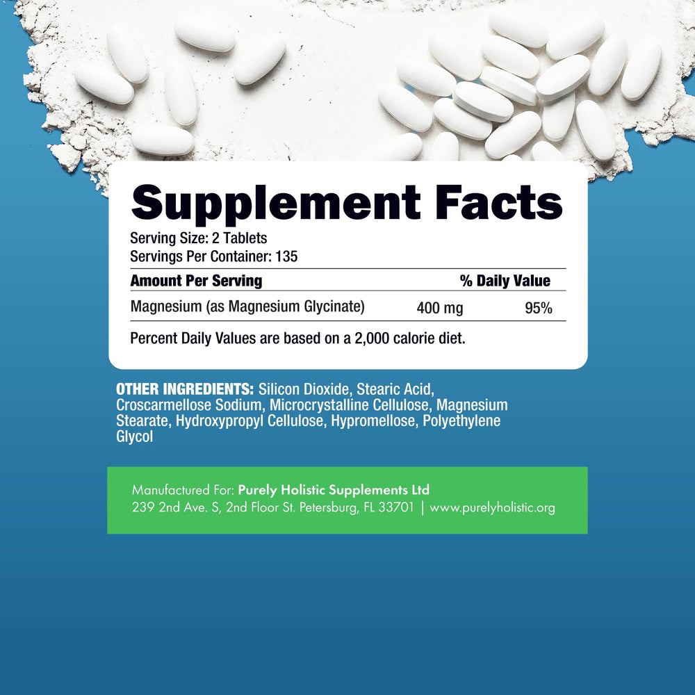 Purely Holistic magnesium glycinate compact packaging emphasizes convenience.