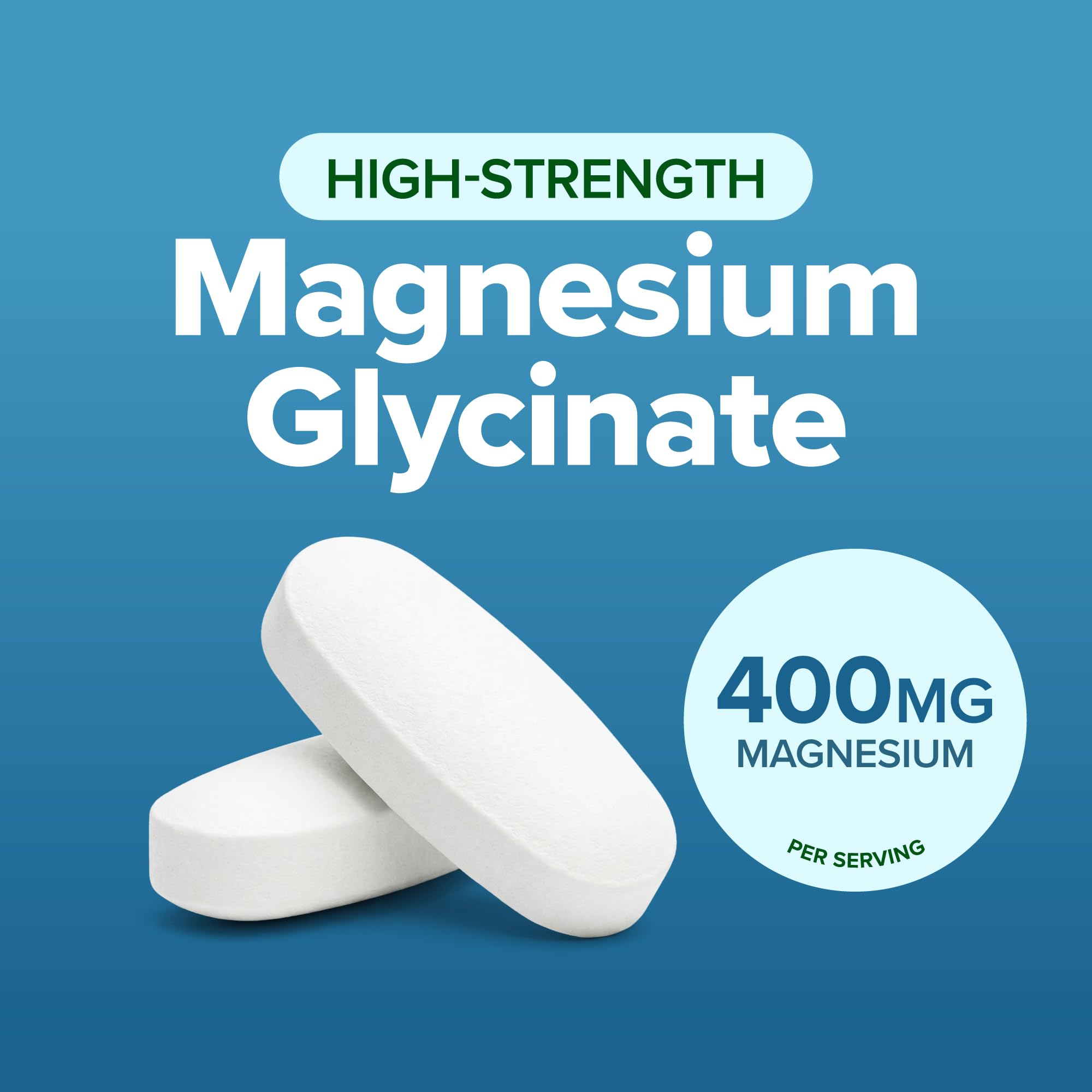 Purely Holistic magnesium glycinate tablets closeup, chelated for gentle absorption.