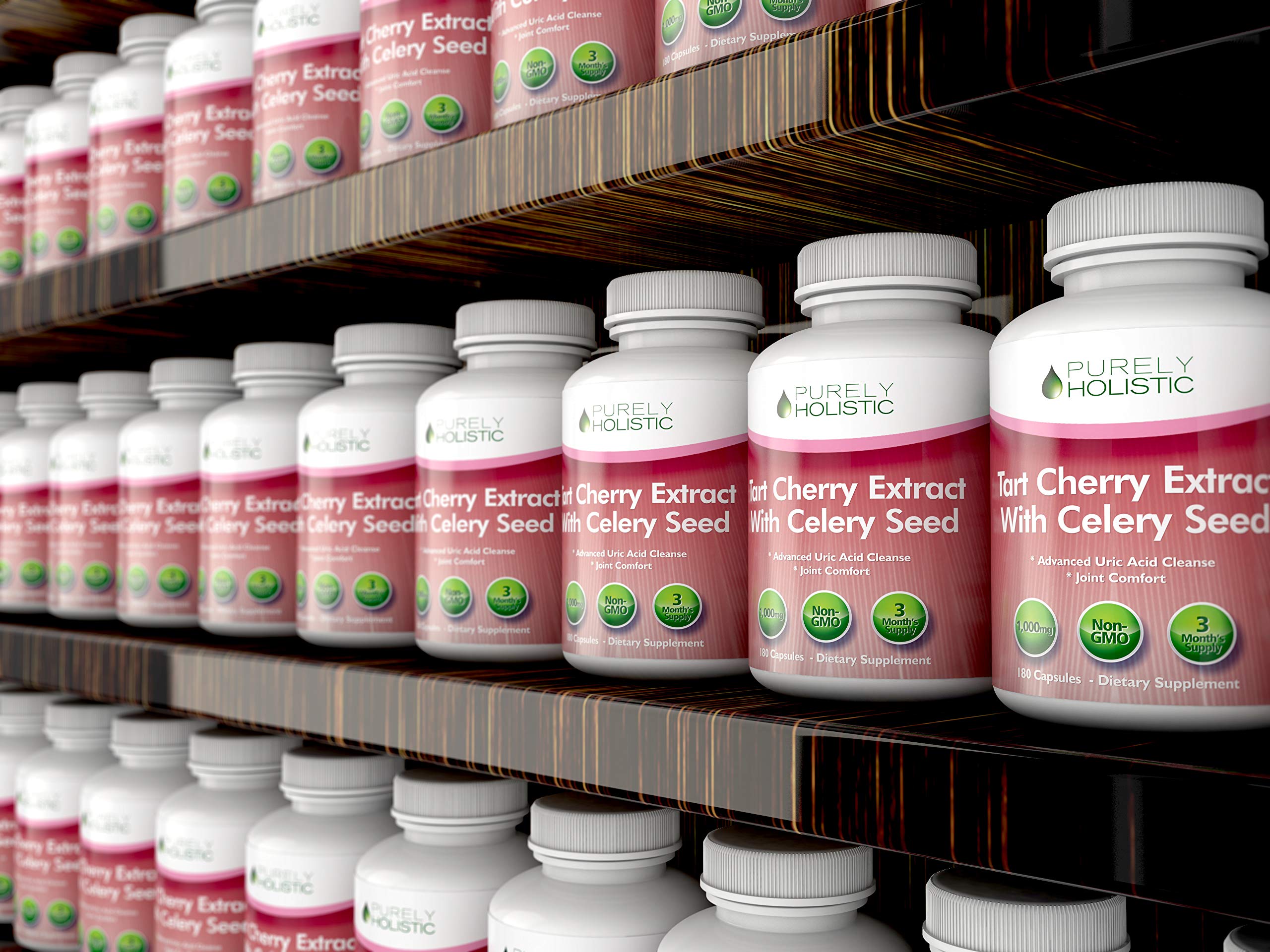 Three-month supply label on Purely Holistic Tart Cherry Extract bottle.