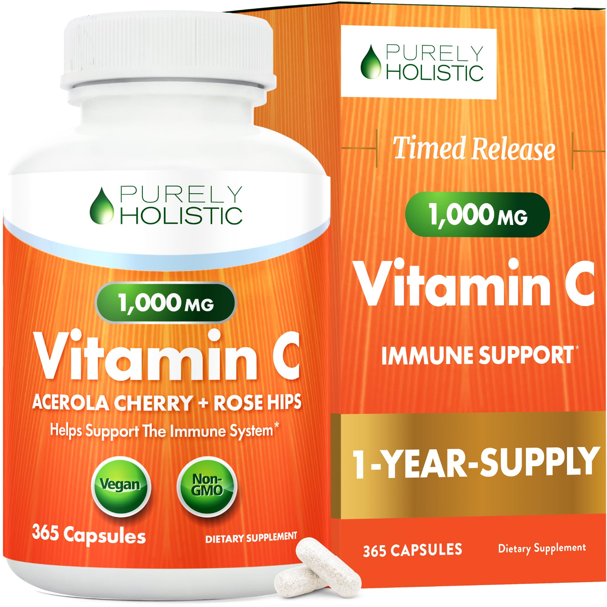 Purely Holistic Vitamin C 1000mg bottle for daily support.