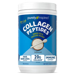 Purely Inspired collagen powder scoop in a glass of water, neutral flavor for daily use.