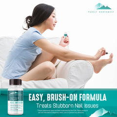 Applying Purely Northwest solution to toe nail for daily nourishment
