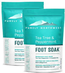 Purely Northwest Tea Tree Foot & Body Soak bottle ready for an at-home spa routine.