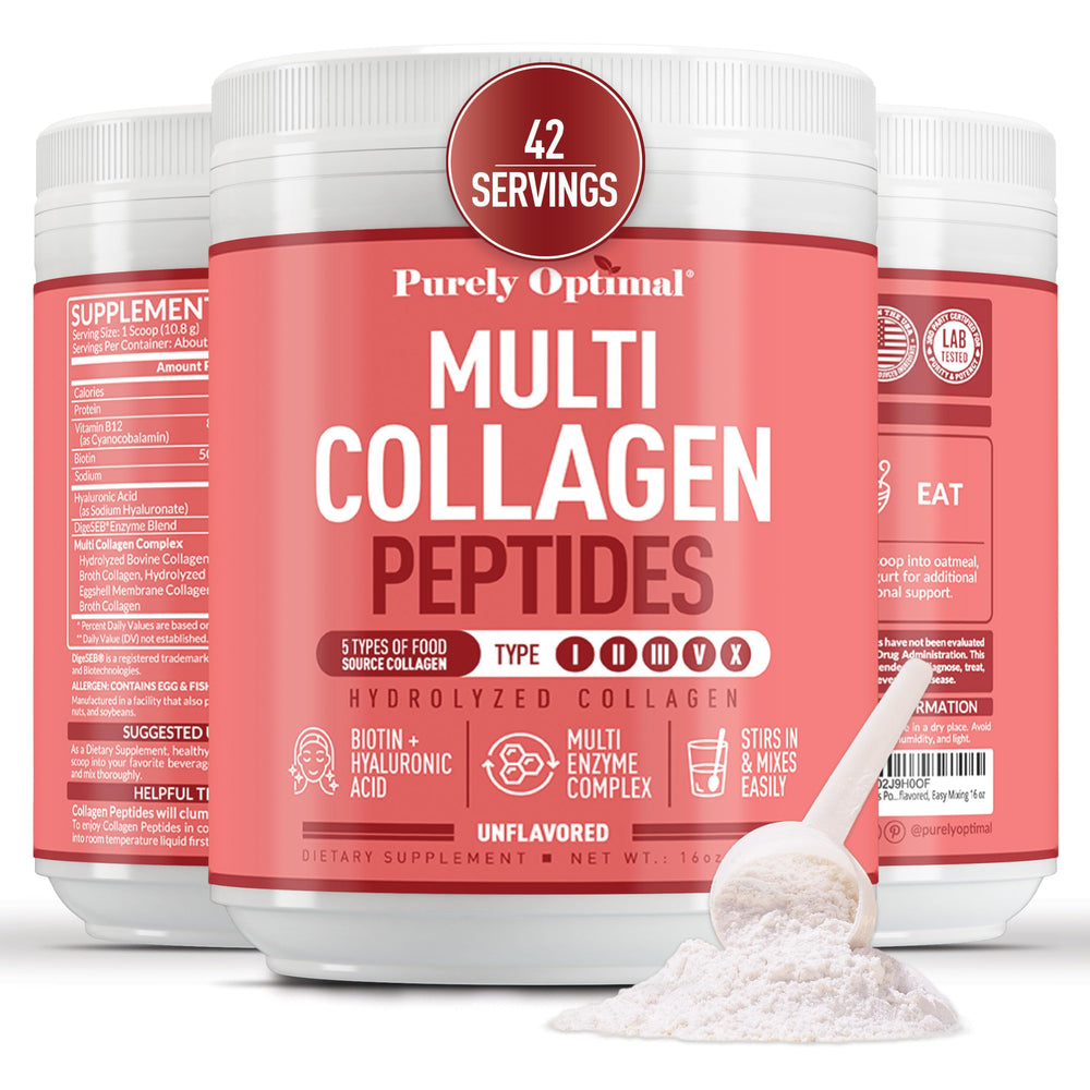 Purely Optimal collagen peptides powder in a jar for daily beauty support