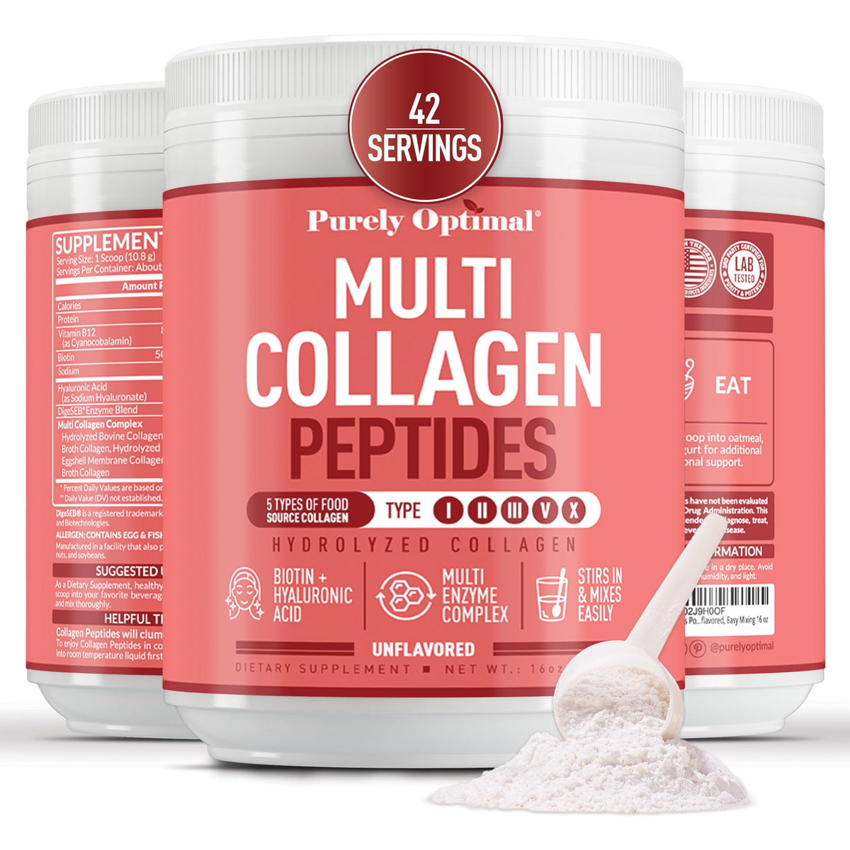 Purely Optimal collagen peptides powder in a jar for daily beauty support
