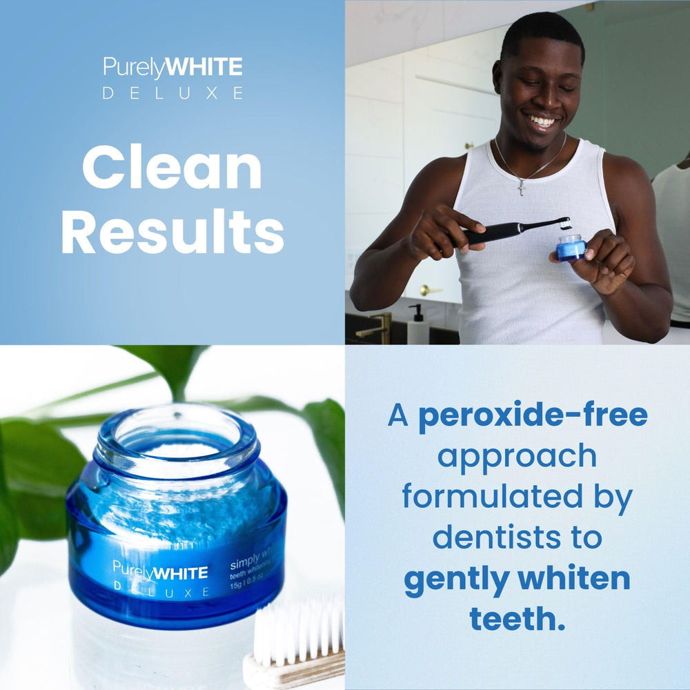 Dipping toothbrush into PAP powder to boost whitening without harsh abrasives.