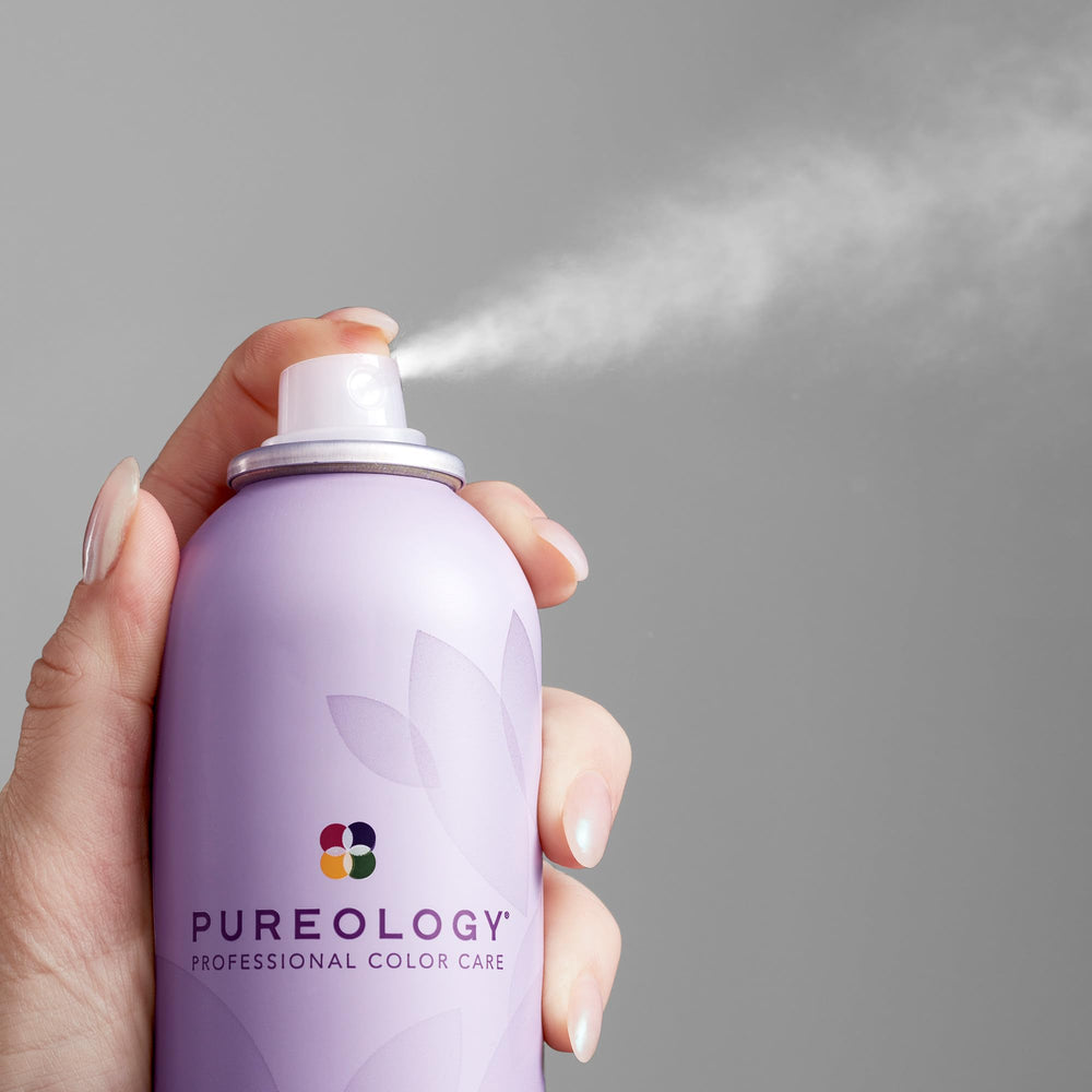 Pureology fast-drying layerable hairspray used for versatile looks.
