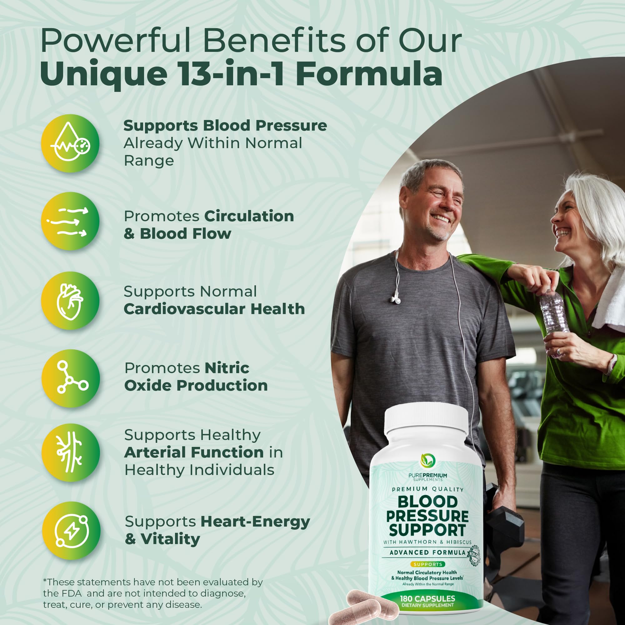 PurePremium blood pressure bottle back label detailing ingredients and dosage