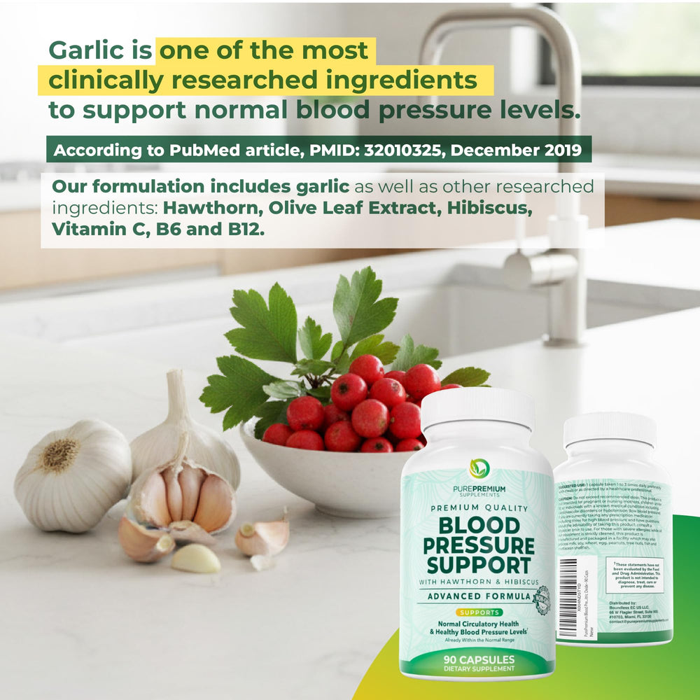 PurePremium Blood Pressure label close-up with ingredient highlights.