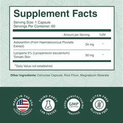 PurePremium ingredient icons for astaxanthin and lycopene emphasize carotenoid power.