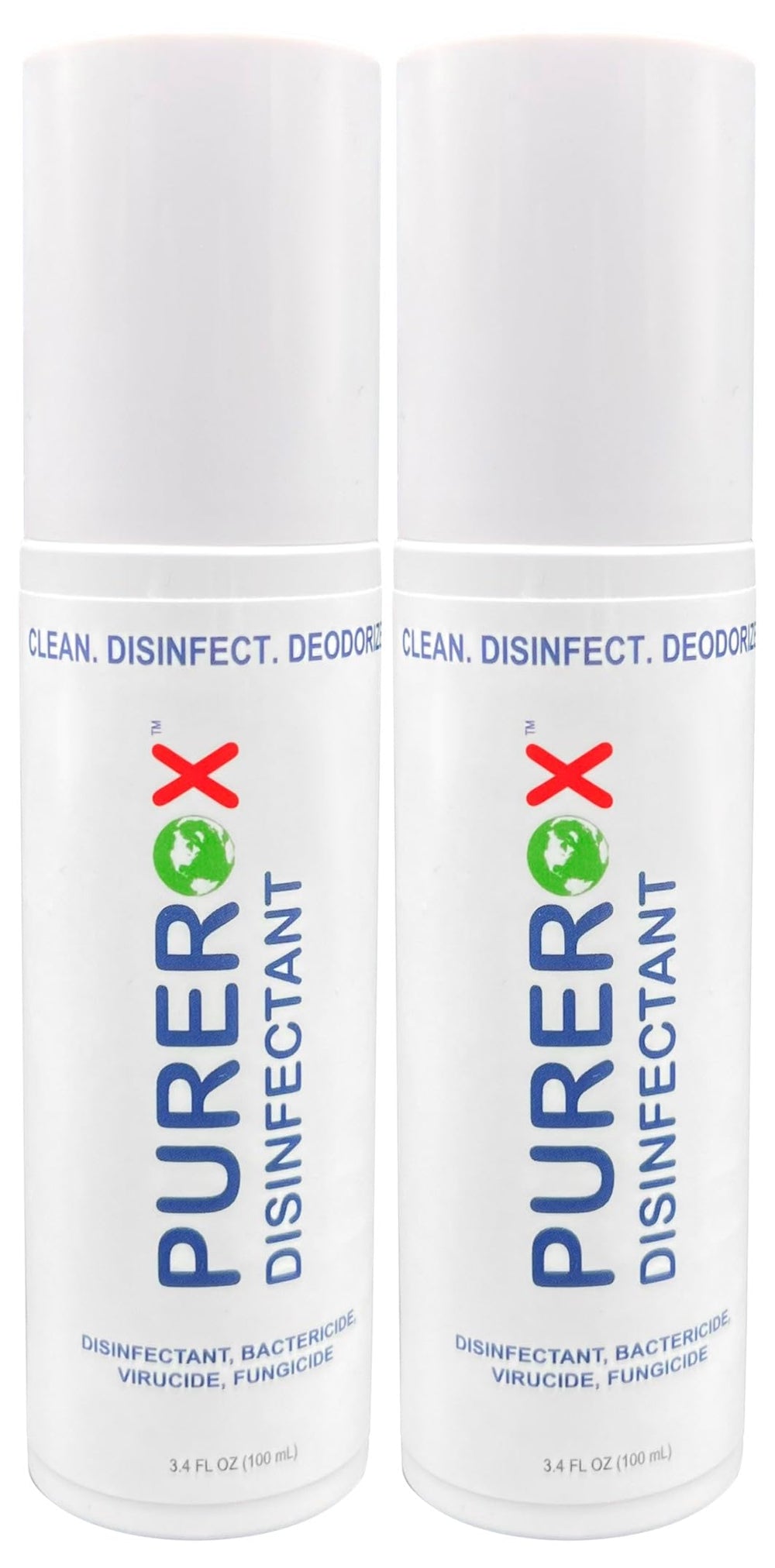 PUREROX travel-size disinfectant bottle with pour for quick sanitizing