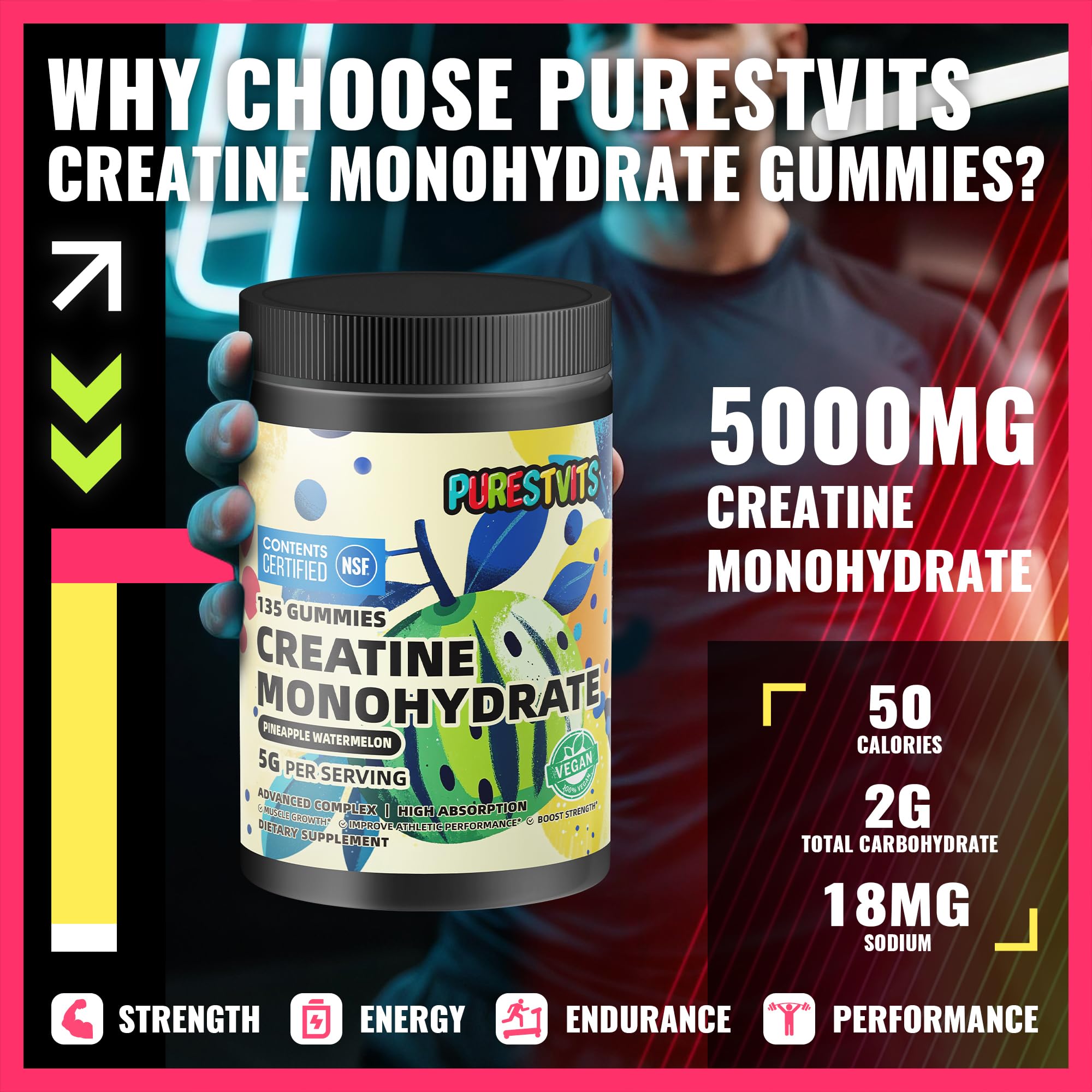 PURESTVITS Creatine Gummy sugar-free certification and clean label