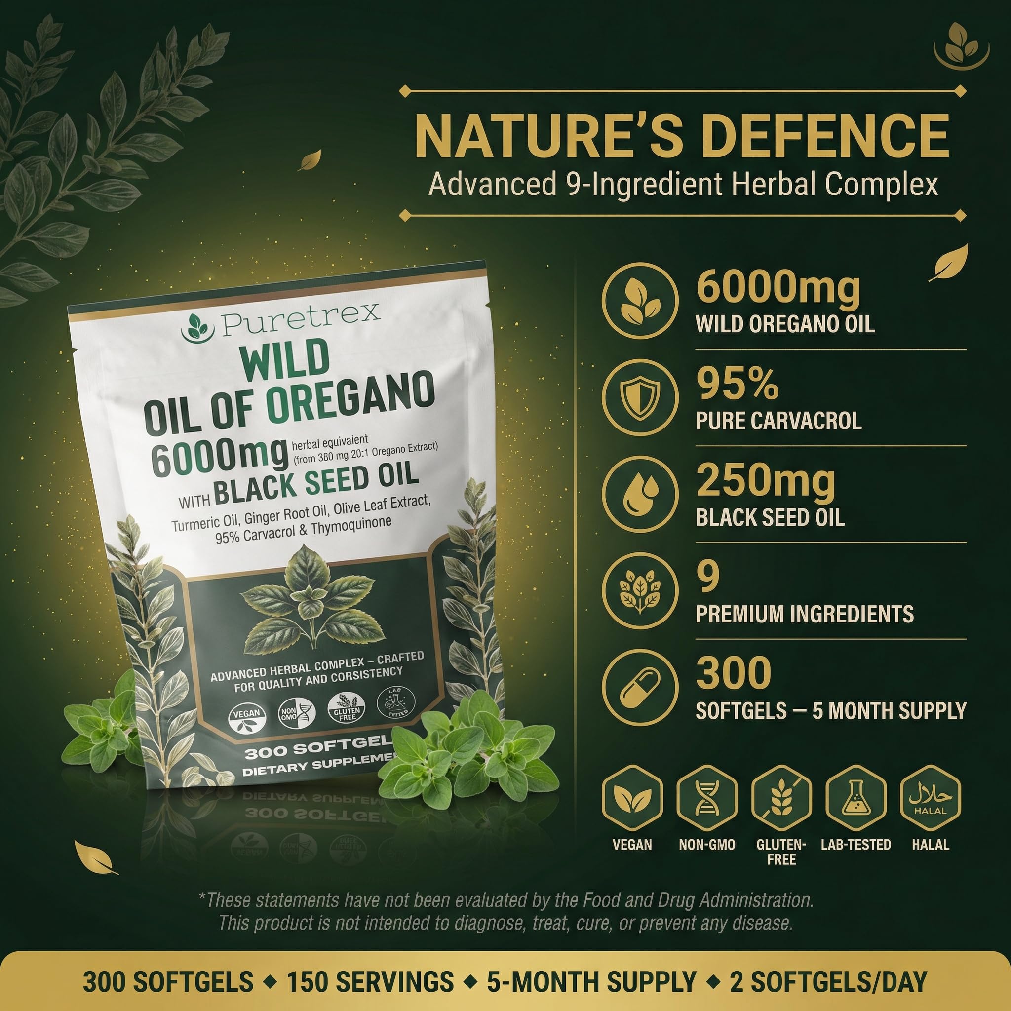 PURETREX oregano softgels pack easy to swallow daily capsules