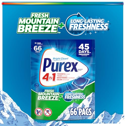 66-count box of Purex Fresh Mountain Breeze pacs on shelf
