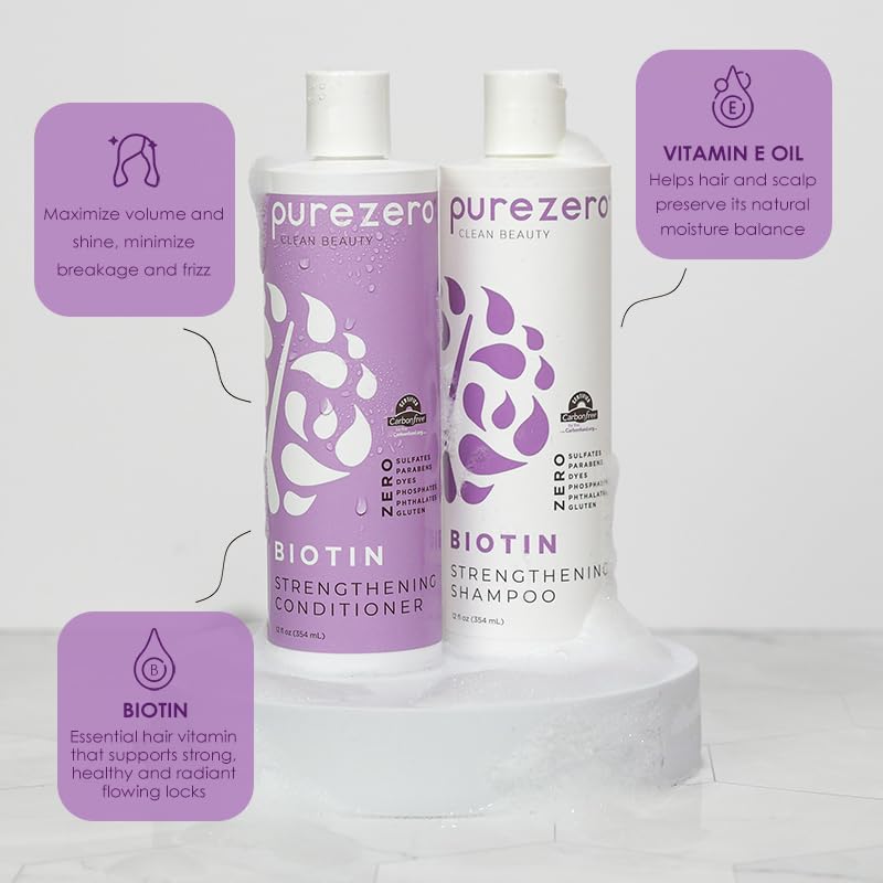 Purezero Biotin Conditioner label closeup shows vegan and cruelty-free promise.