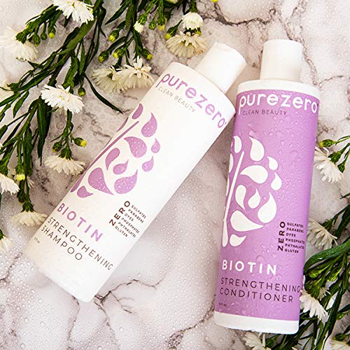 Purezero Biotin Conditioner pour detail highlights detangling ease.