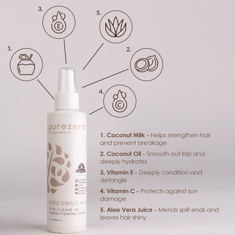 Purezero Coconut Milk 9-in-1 leave-in spray, detangles and adds shine.