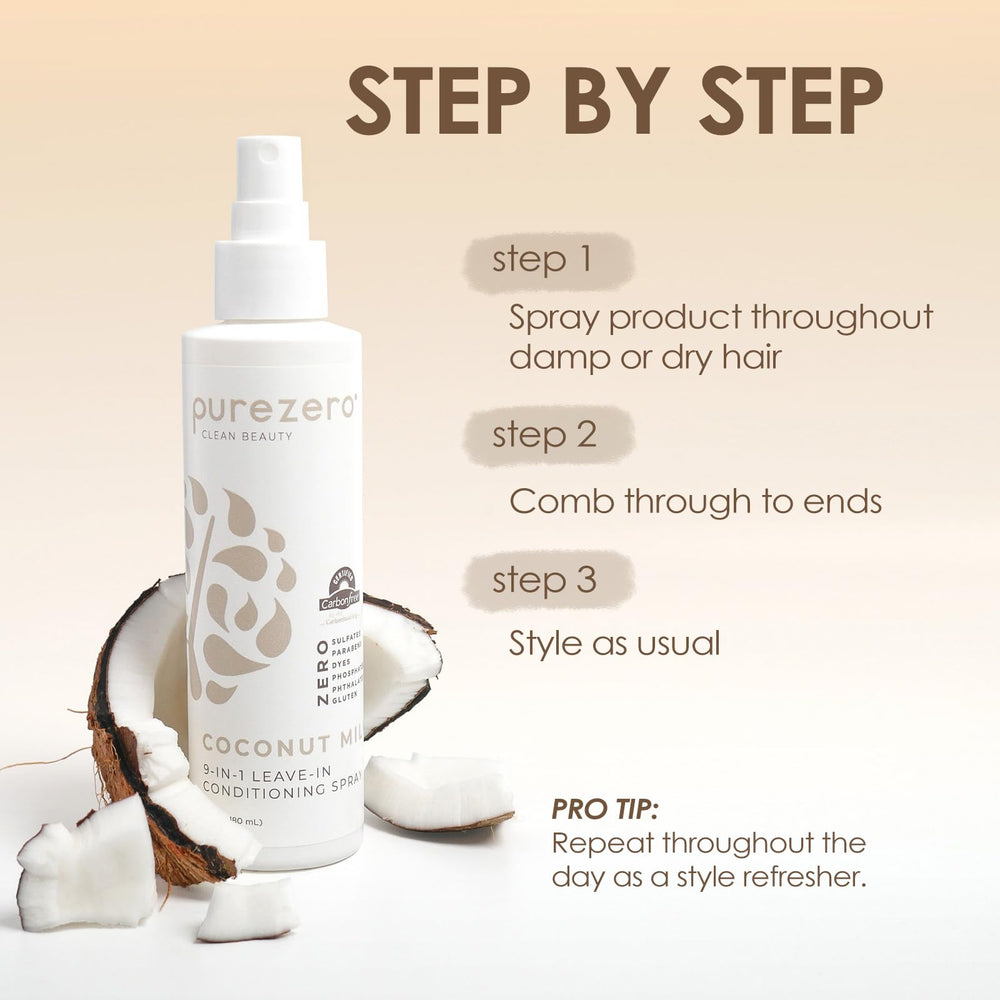 Purezero Coconut Milk 9-in-1 leave-in texture, quick-absorbing non-greasy formula.